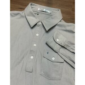 Criquet Grey Players Long Sleeve Pima Cotton Pocket Polo Shirt Men's Sz L